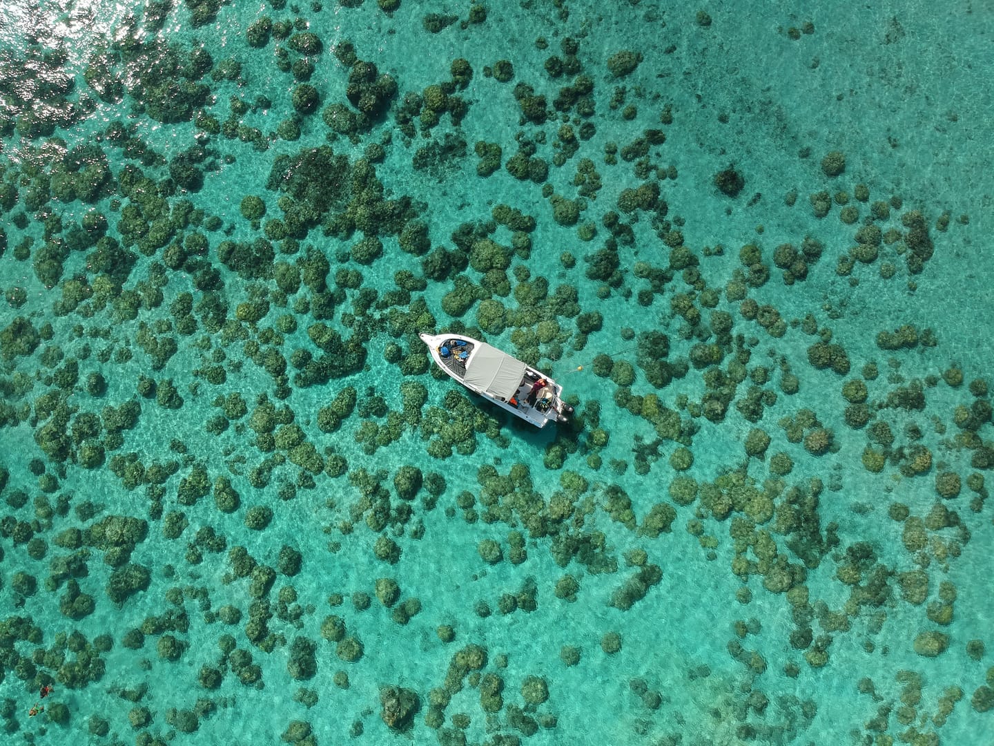 Turquoise lagoon and reef from above.
