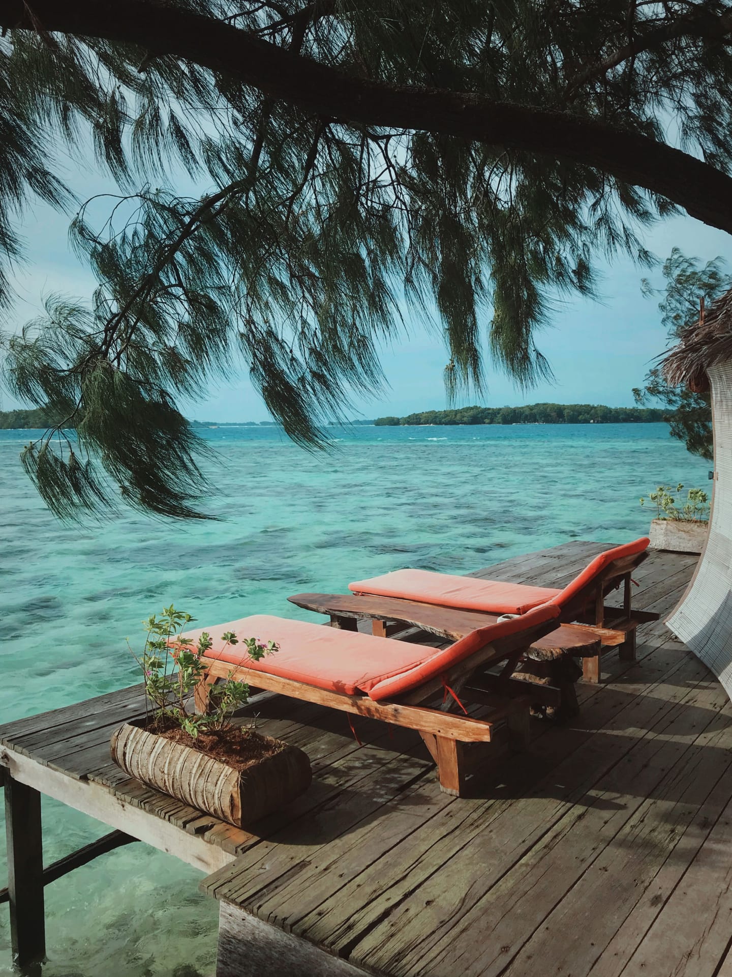 Ocean-facing villa terrace, morning set-up.