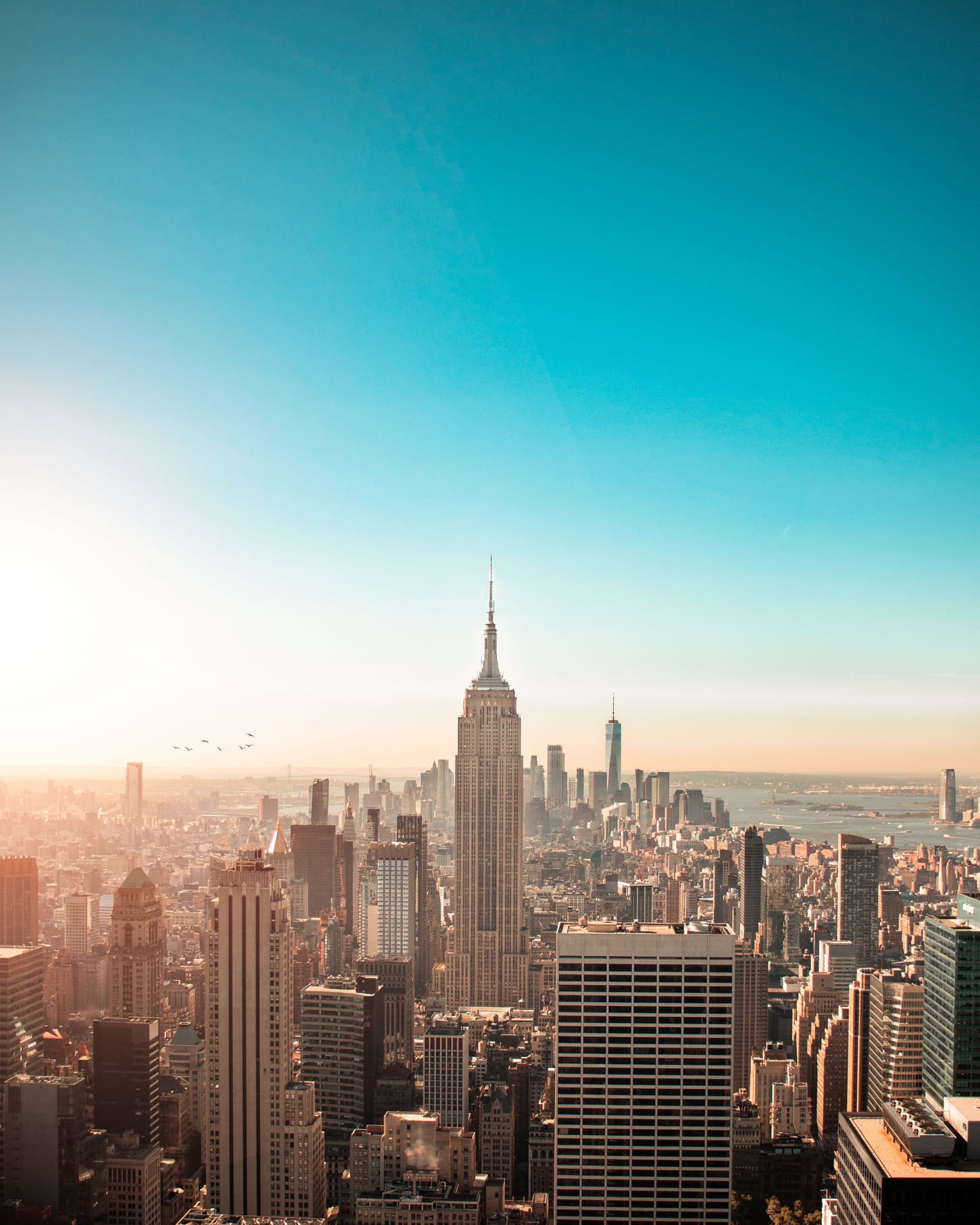La skyline de Manhattan au lever du jour.